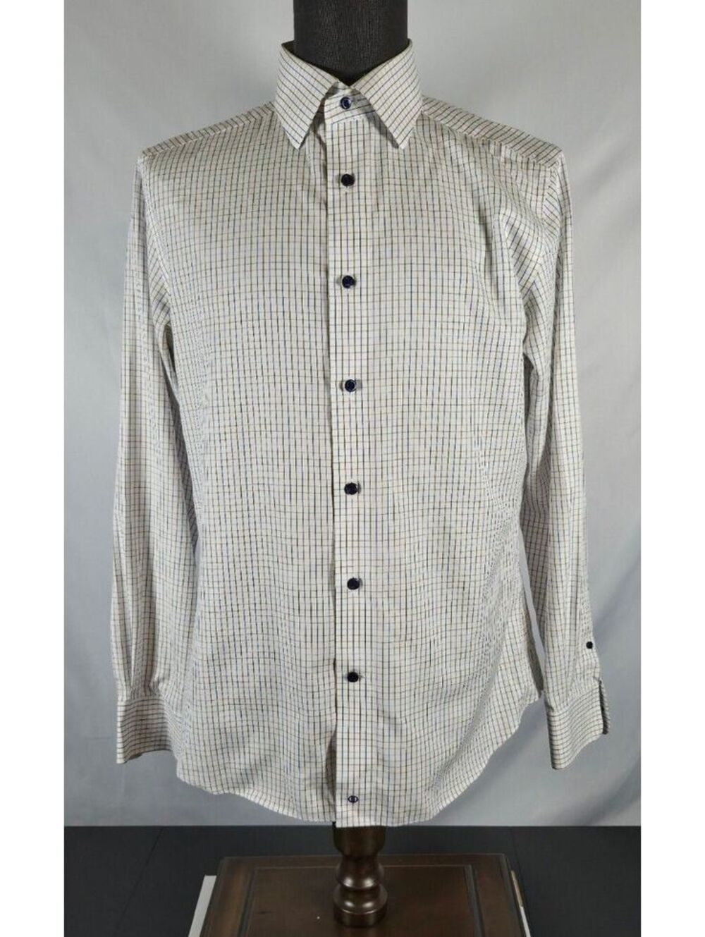 David Donahue Luxury Non-Iron Trim Fit Check Dress Shirt 16 34/35
